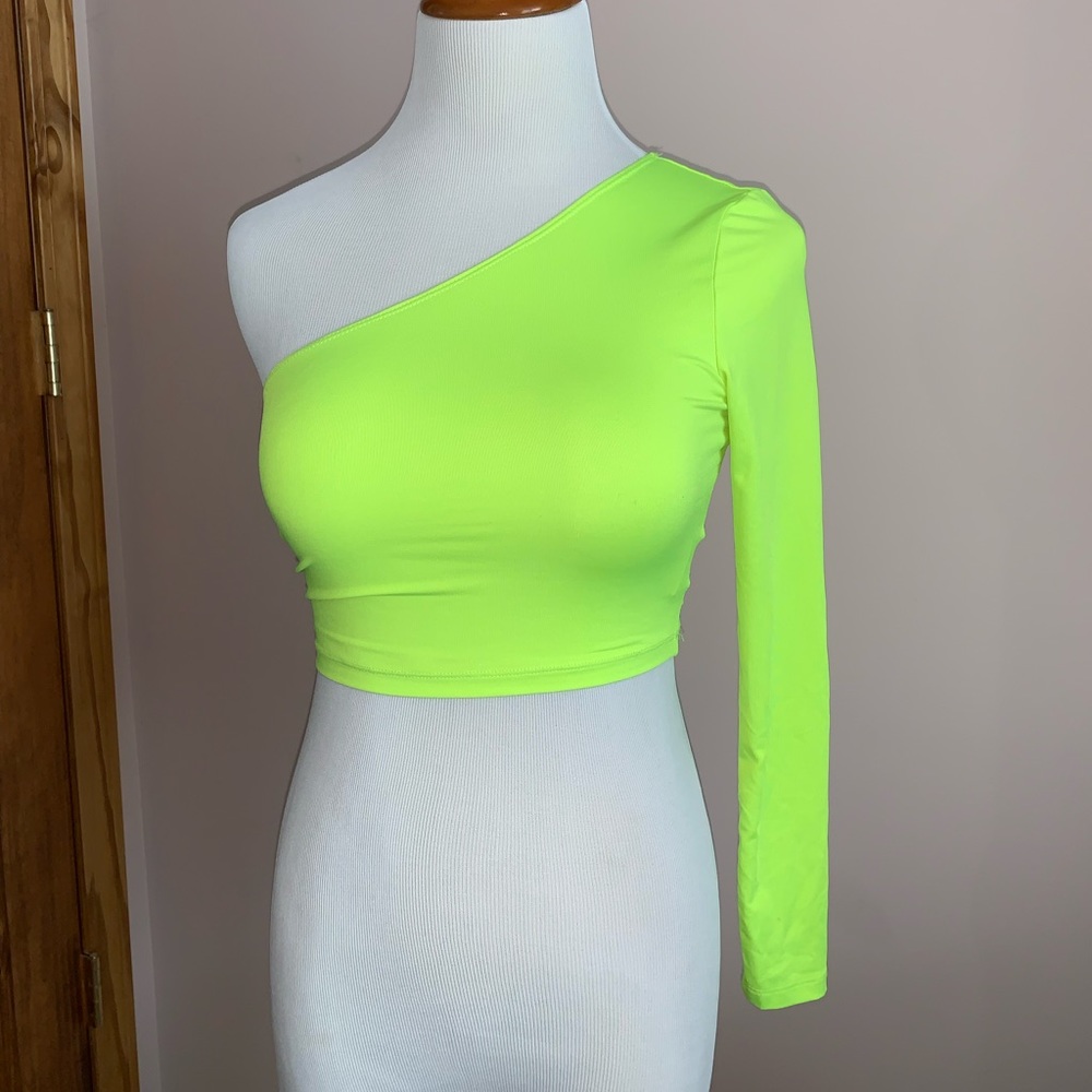 Neon yellow one sleeved crop top from Shein